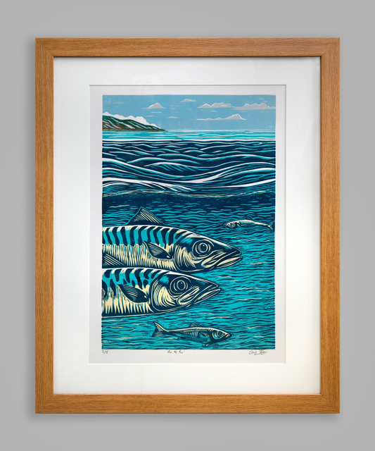 Fin to Fin Lino Print - Mackerel above & below