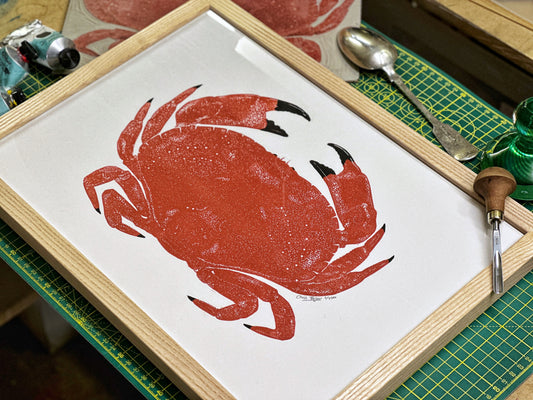 Cromer crab -  two colour linocut print