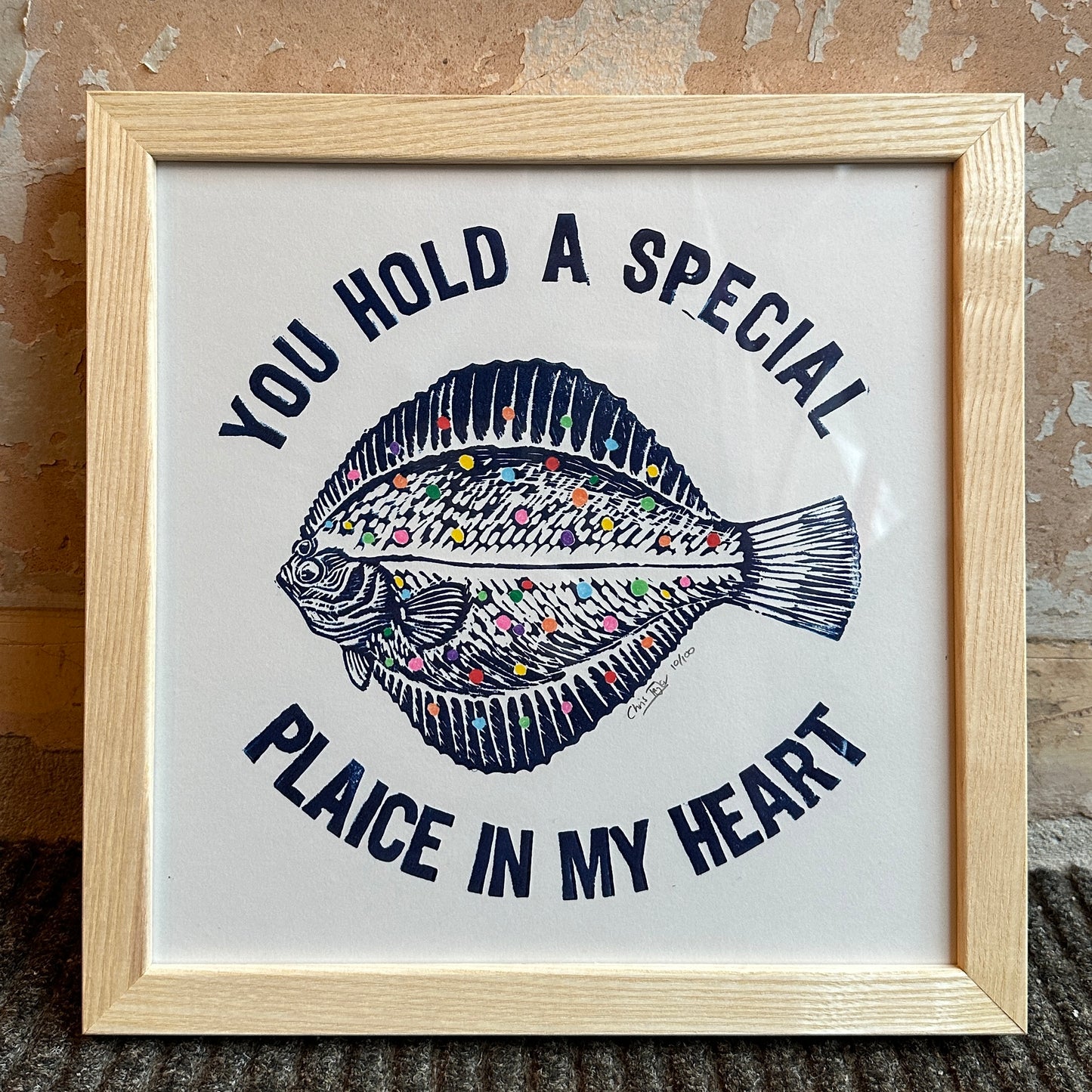 You hold a special plaice - linoprint