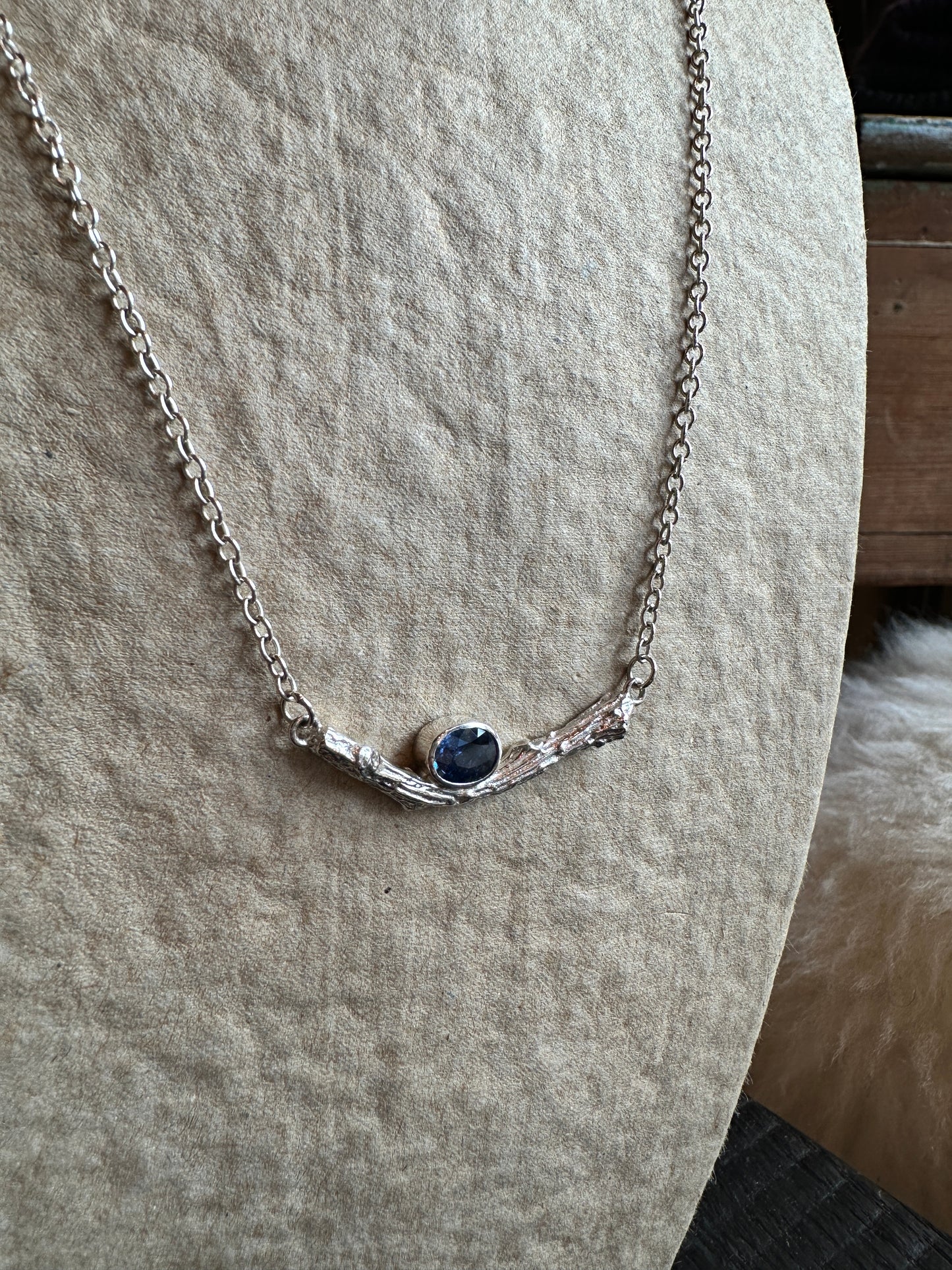 Stirling Silver Sapphire Twig Necklace