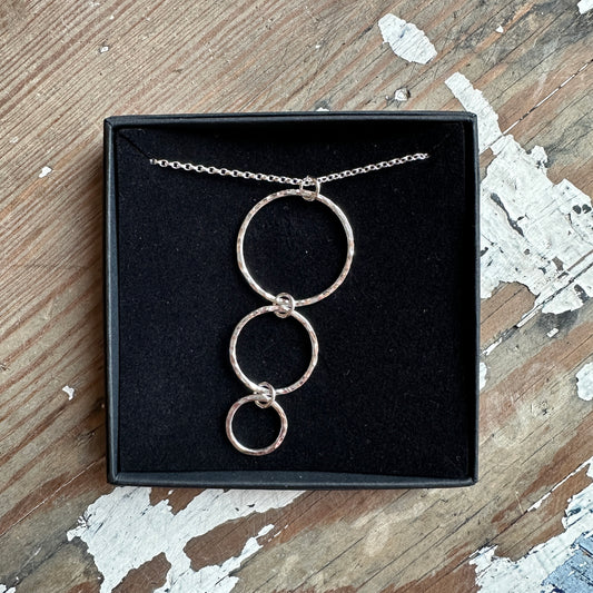 Sterling silver triple circle hoop pendant - long