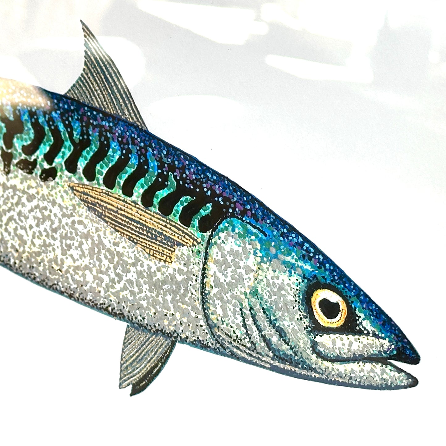 Norfolk mackerel -  mixed media print - linocut with watercolour paint dots