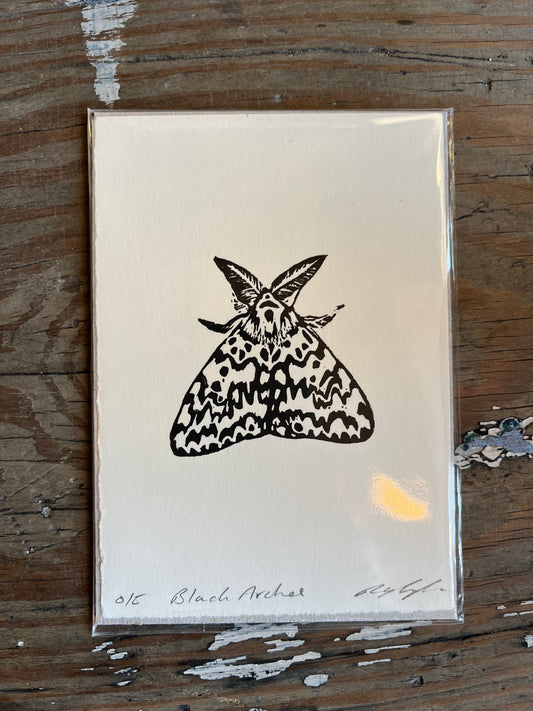 Black Arches Moth Linocut Print