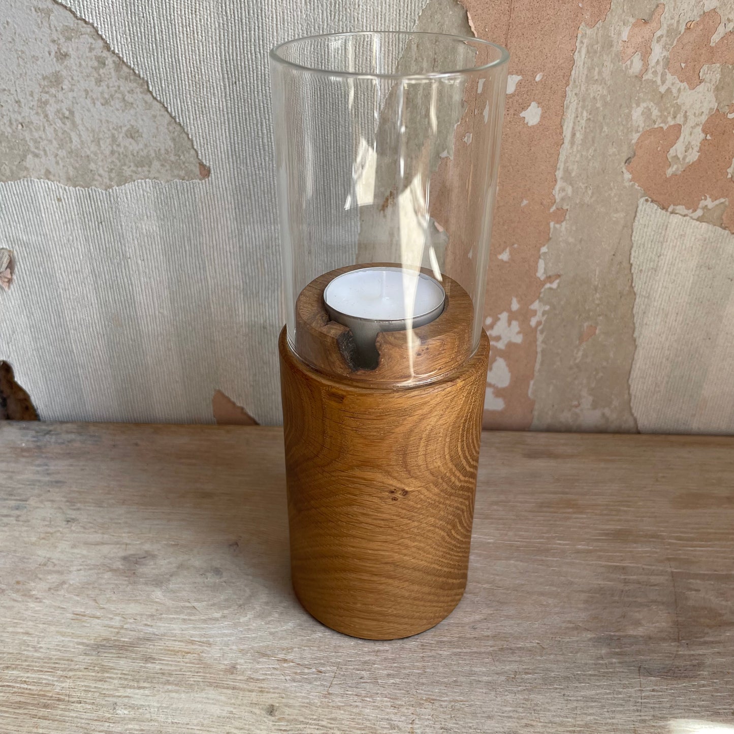 Oak Hurricane Lamp