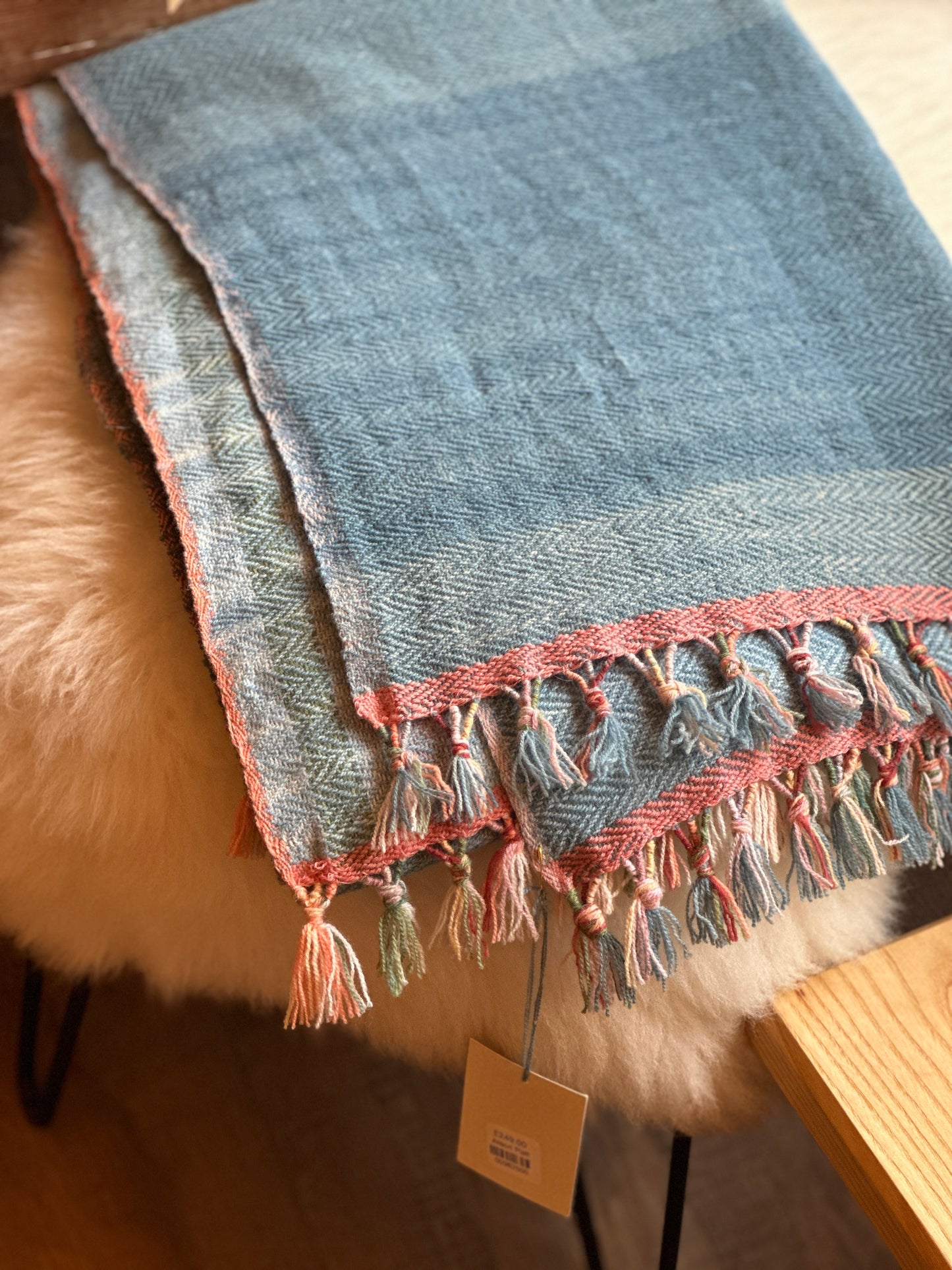 Handwoven Woad and Madder Lambswool Shawl