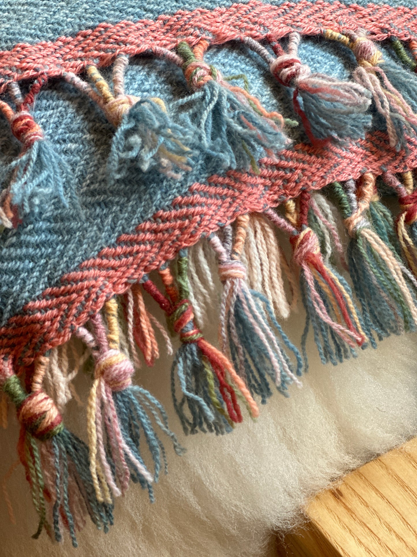 Handwoven Woad and Madder Lambswool Shawl