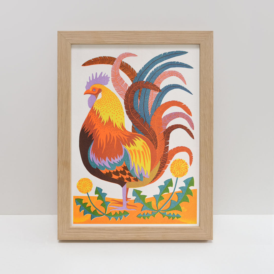 Rooster A4 Risograph Print