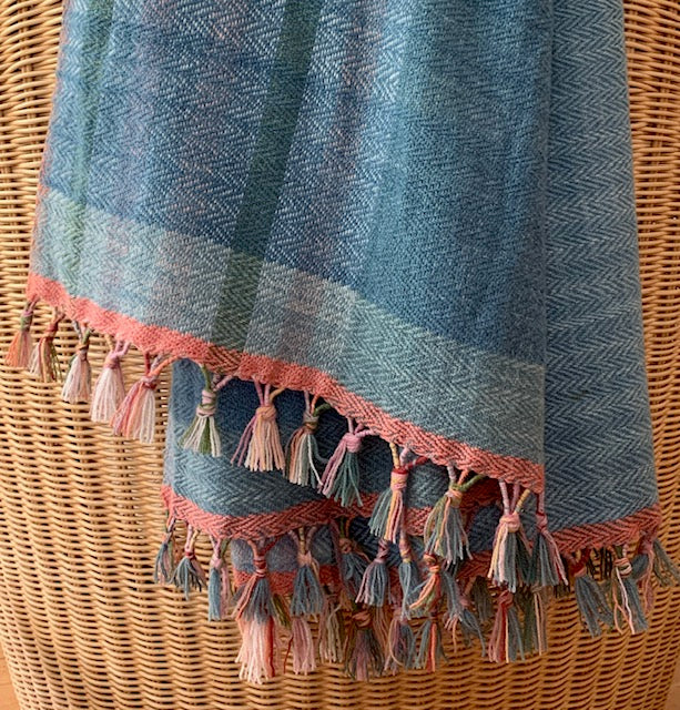 Handwoven Woad and Madder Lambswool Shawl